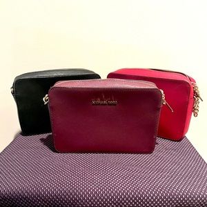 Michael KORS Burgundy Ginny Saffiano Leather Crossbody Handbag